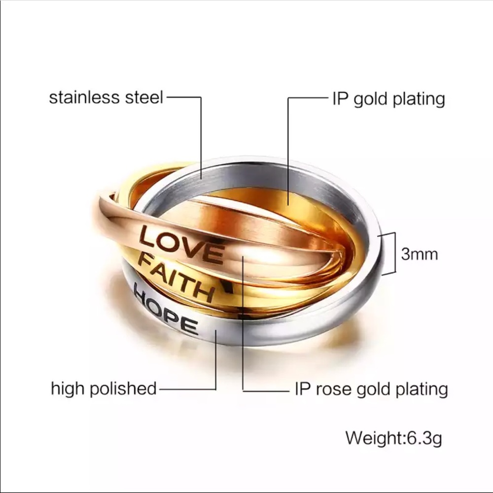 ✨Hope, Faith and Love Tricolor Rings✨ - Picture 5 of 8